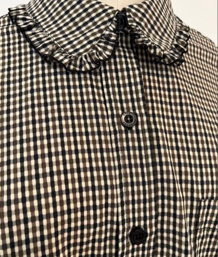 ロージーモンスター メロウフリルチェックシャツ　ブラウン