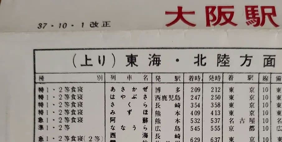 時刻表(昭和37年10月1日改正)