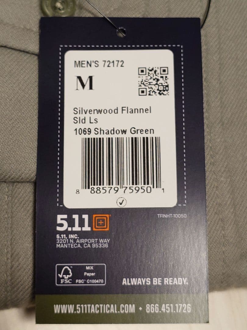 個人装備 5.11 SILVERWOOD SOLID FLANNEL L/S SHIRT