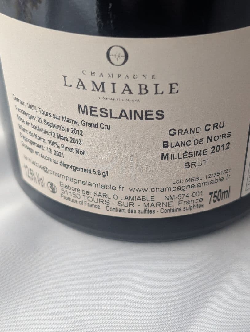 2012 ラミアブル レ•メレーヌ グラン•クリュ ブラン•ド•ノワール