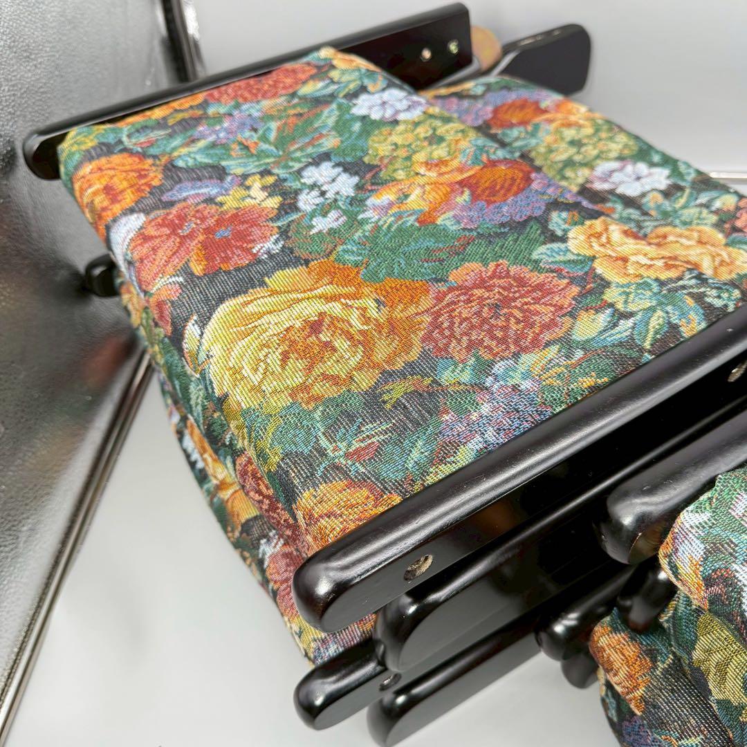 座椅子　折りたたみ　4個セット　昭和　レトロ　天然木　本格　花柄　総柄　木製