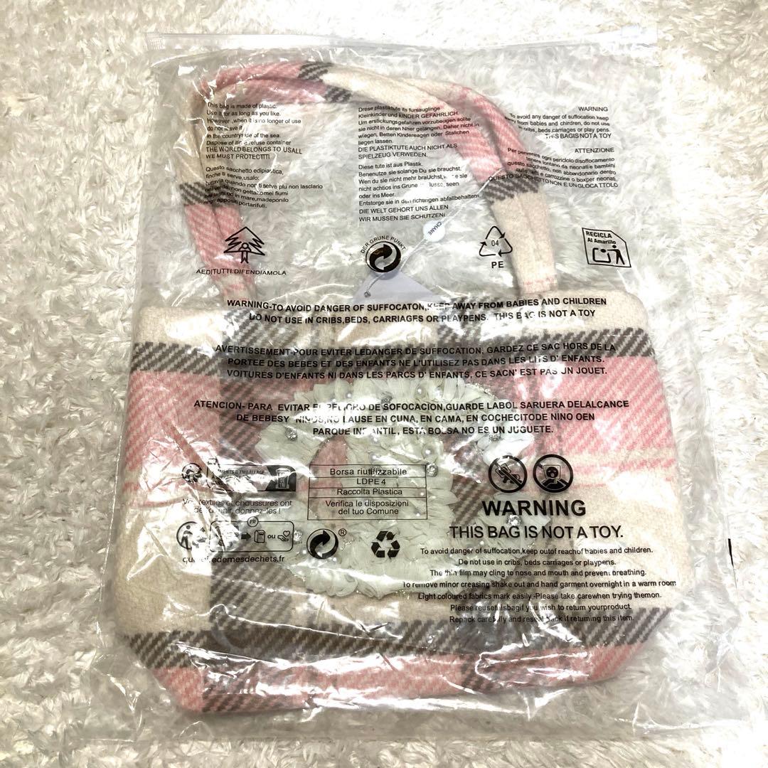 CHANEL チェック柄トートバッグ　シフォン　ピンク