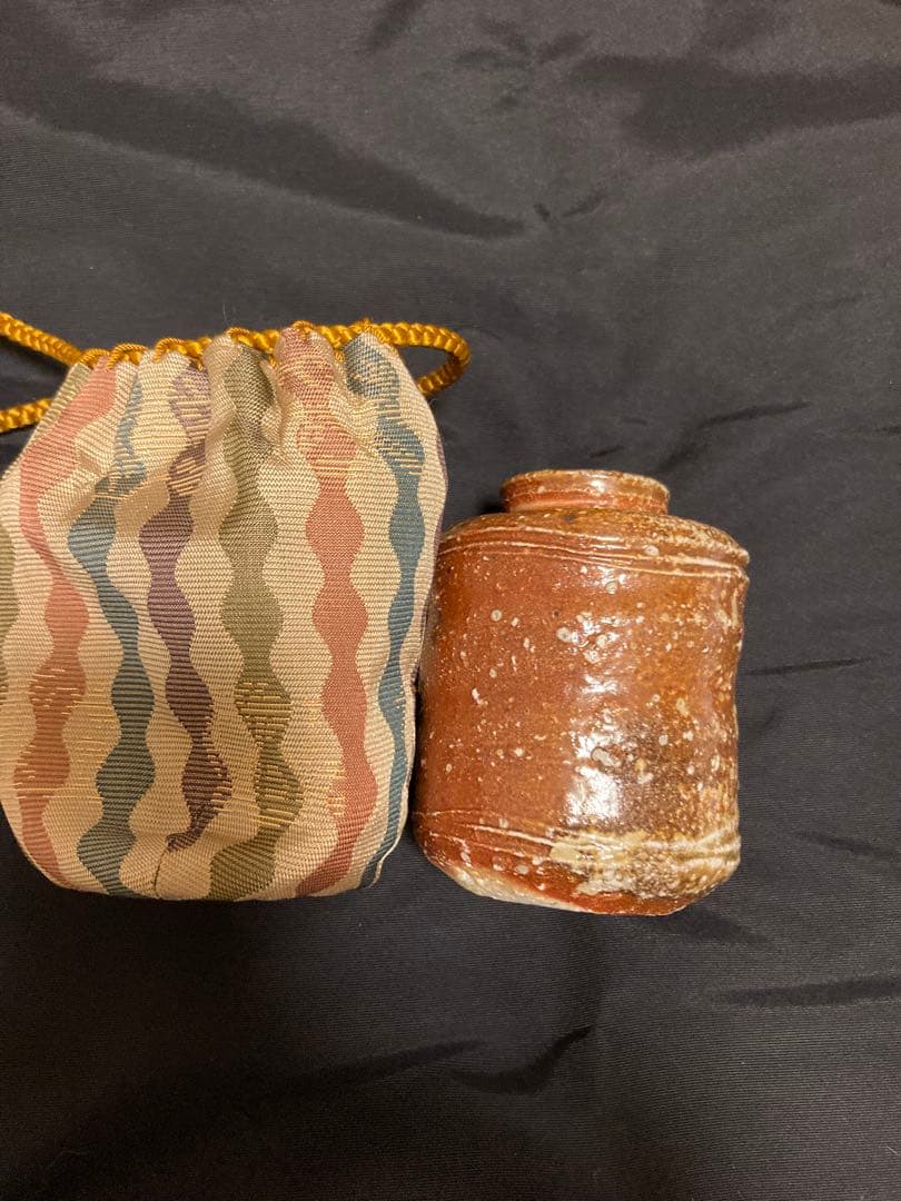 名工【高橋楽斎】信楽茶入 共箱・仕覆付 景色豊かな土味 逸品 茶道具 時代