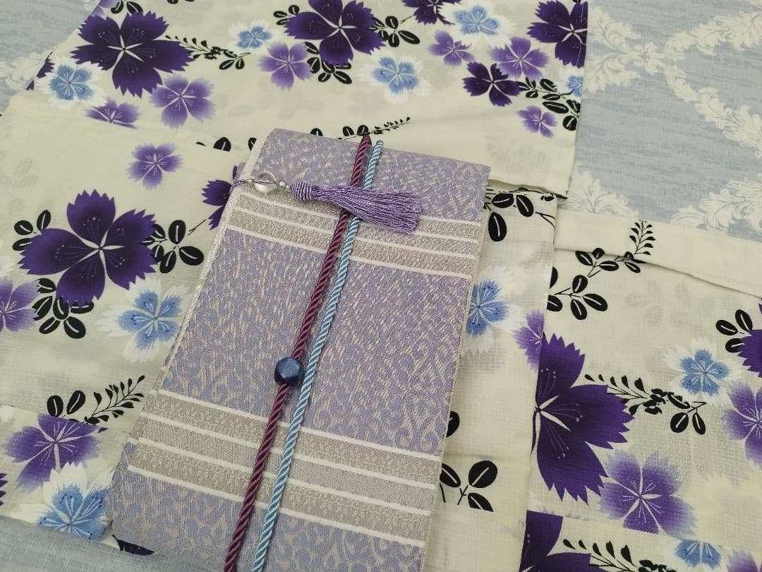 浴衣 綿紅梅 撫子 なでしこ 白 青 紫 水色