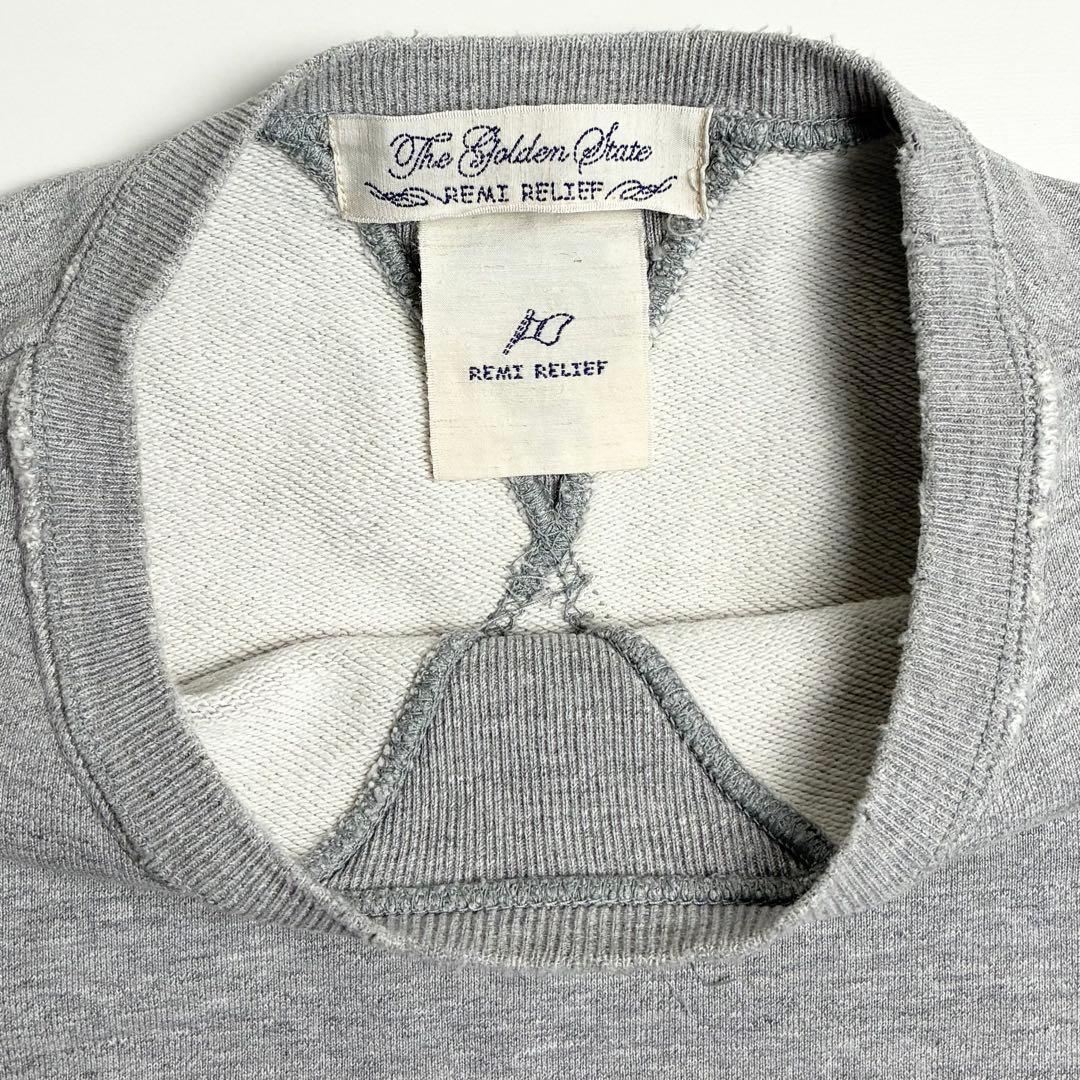【美品】レミレリーフ/ダメージヴィンテージ加工スウェットシャツ/前V/両V/M