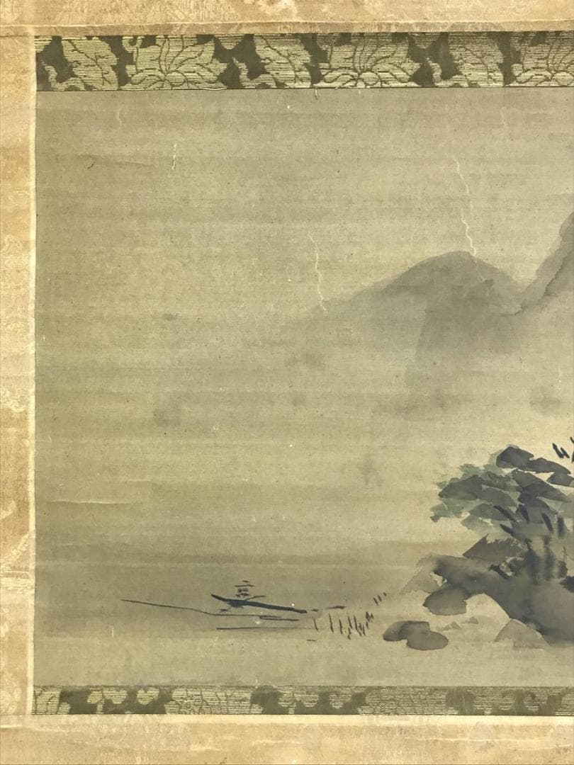 【真作】狩野岑信/江山漁舟図/山水図/横物/掛軸/名家伝来/AD-329