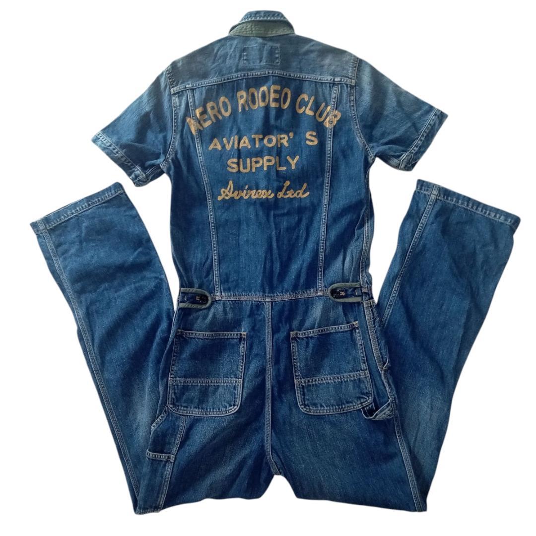 良品 AVIREX アヴィレックス 半袖 デニム オールインワン つなぎ M