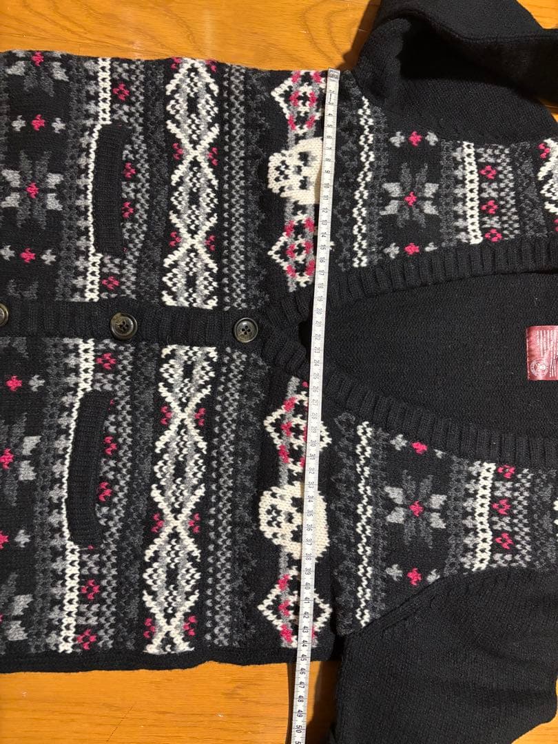 マーク&ロナ スカル柄ブラックニットカーディガンM