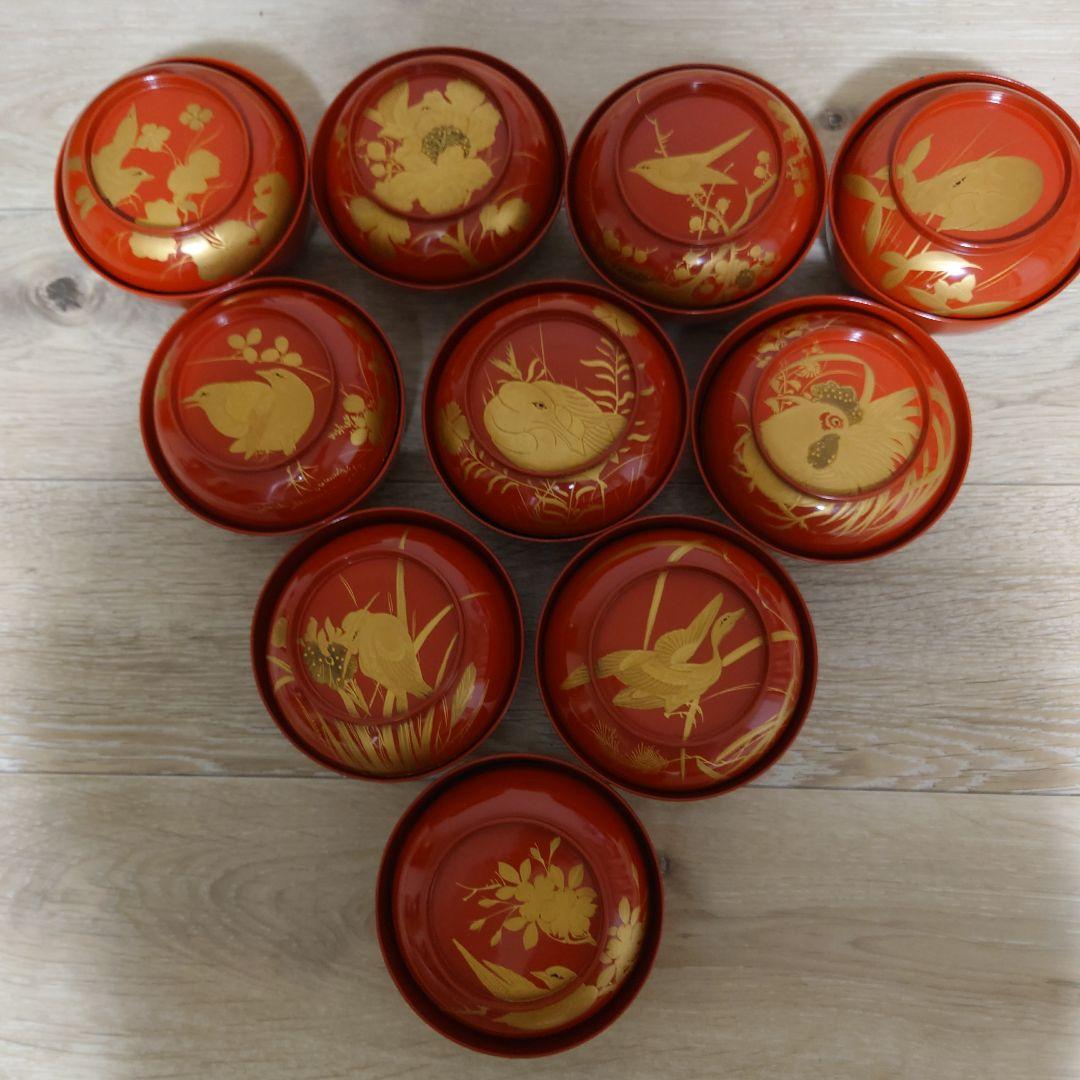 骨董品　金蒔絵花鳥図朱菓子椀　10客