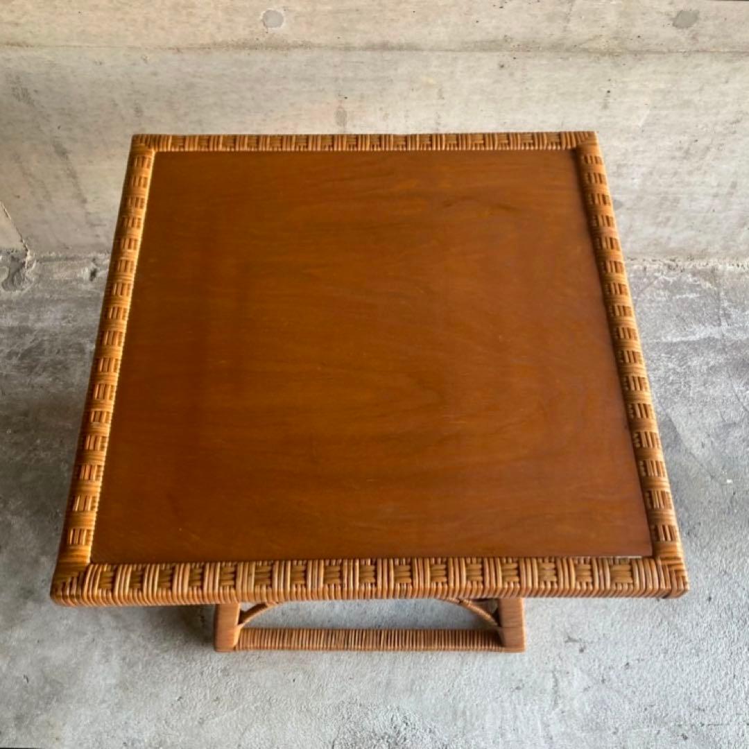 籐 ラタン 木製 コーヒーテーブル カフェ 机 スクエア レトロ ビンテージ