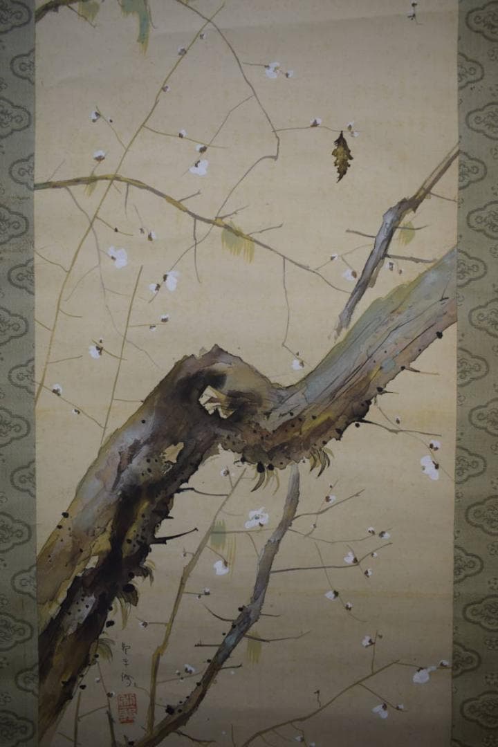 真作/北上聖牛/白梅蓑虫図/梅花ミノムシ図/布袋屋掛軸HI-400