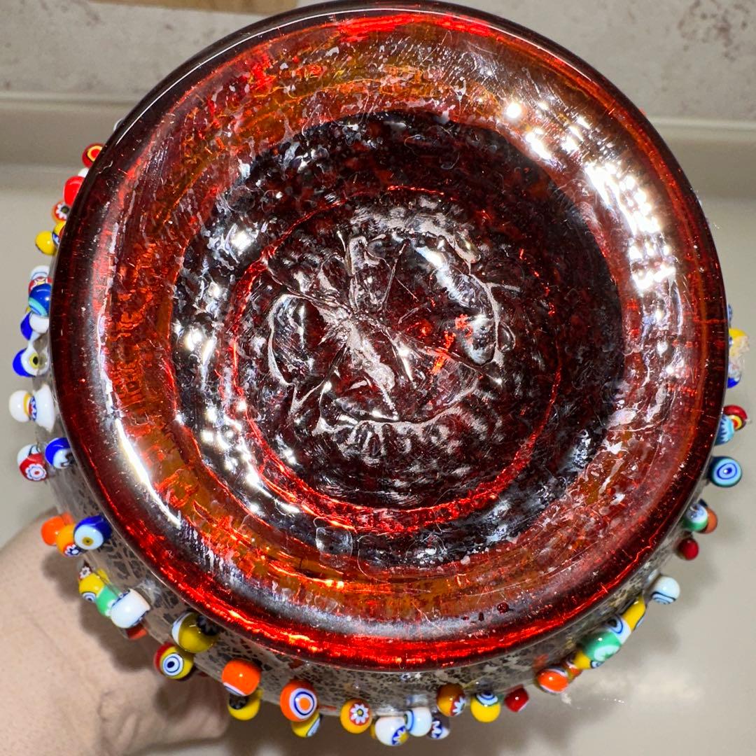 ユニ機MURANO ムラノガラス22CM水差し花瓶 イタリア ミルフィオリ