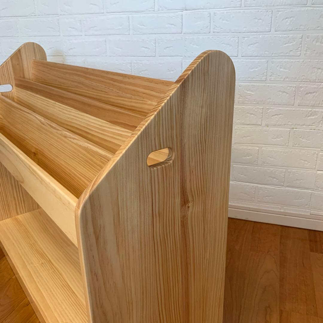 ② 絵本棚 天然木　木製　絵本ラック　ワイド　 幅90㎝