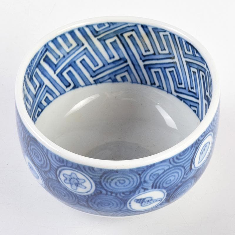 茶道具　九谷焼　染付　祥瑞写　茶碗　角福銘　即中斎極め箱　U　R9343