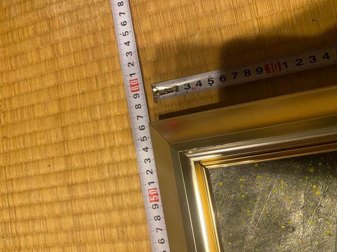 油彩画 スカルと三角形のアート高級感あるフレーム入り 約56cm x 79cm