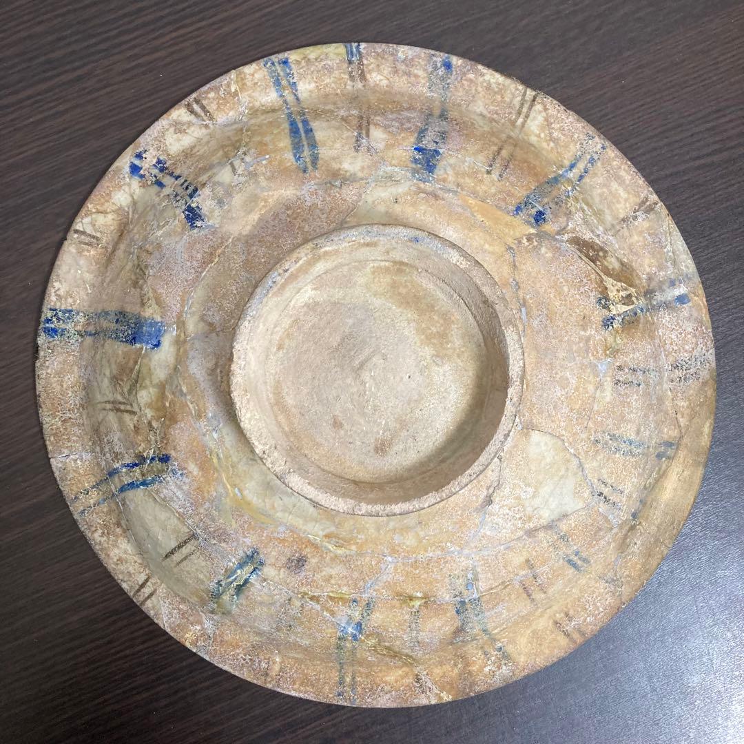 【発掘品】古代ペルシャ「白地藍黒彩鱗文鉢」12~13世紀 イスラム古陶器 考古学