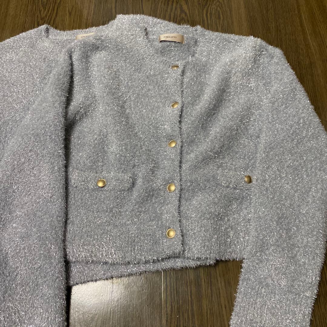 新品未使用　ジャスグリッティー　ラメニットアンサンブル　グレー2