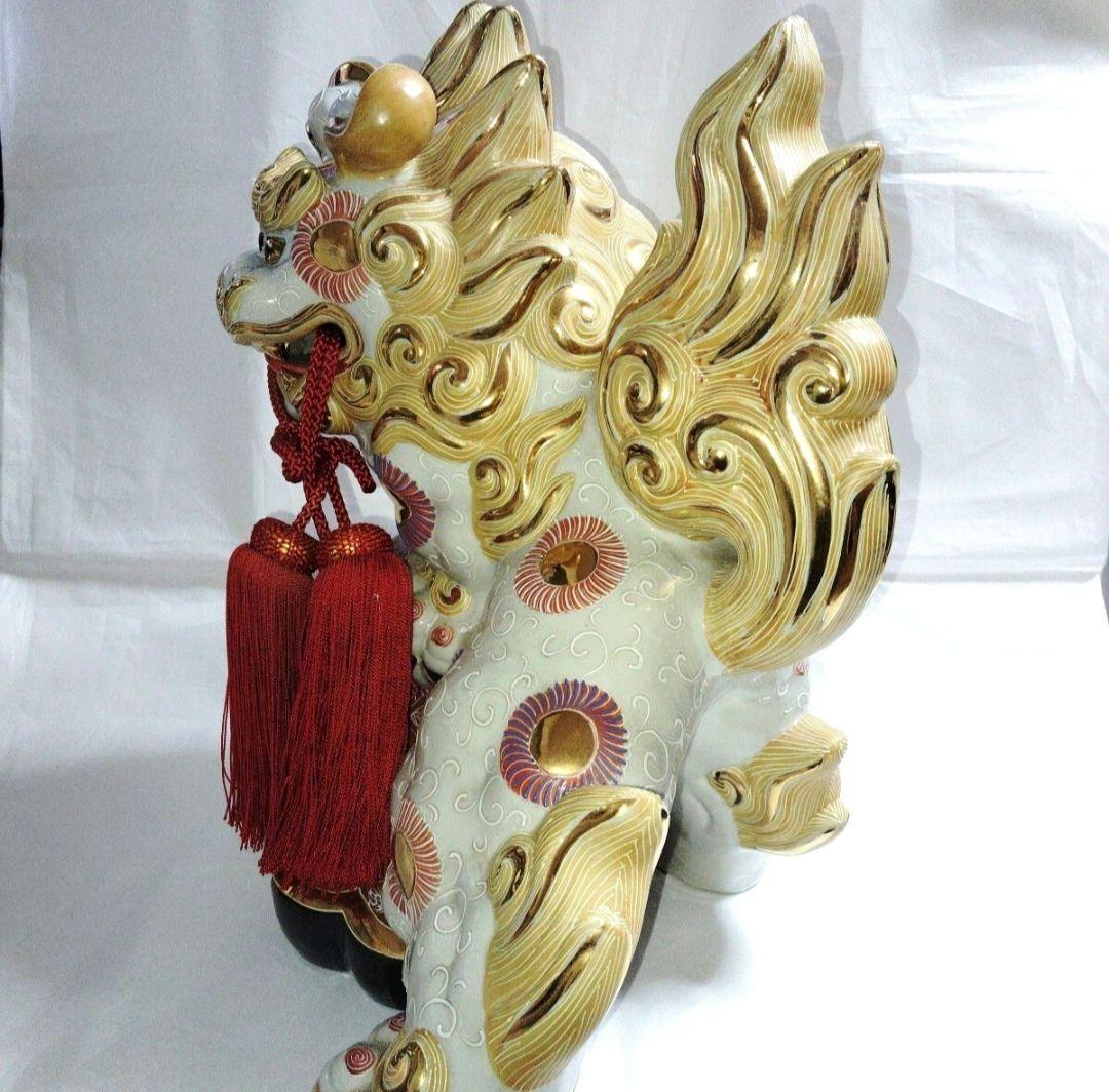 九谷焼 双仙　金彩獅子 狛犬 高さ約45cm特大