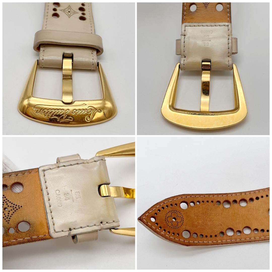 ルイヴィトン サンチュール フェニックス ベルト パンチング 85/34 白系