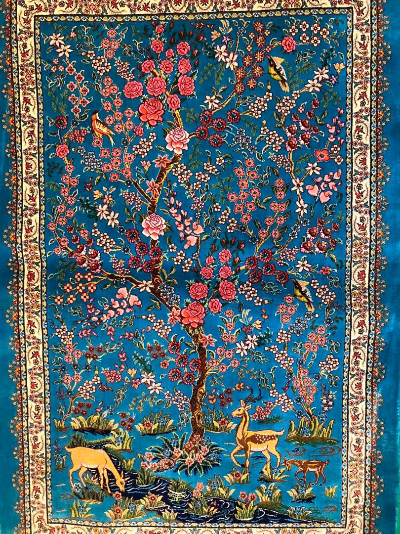 ペルシャ絨毯 青柄シルク 90cm×58cm