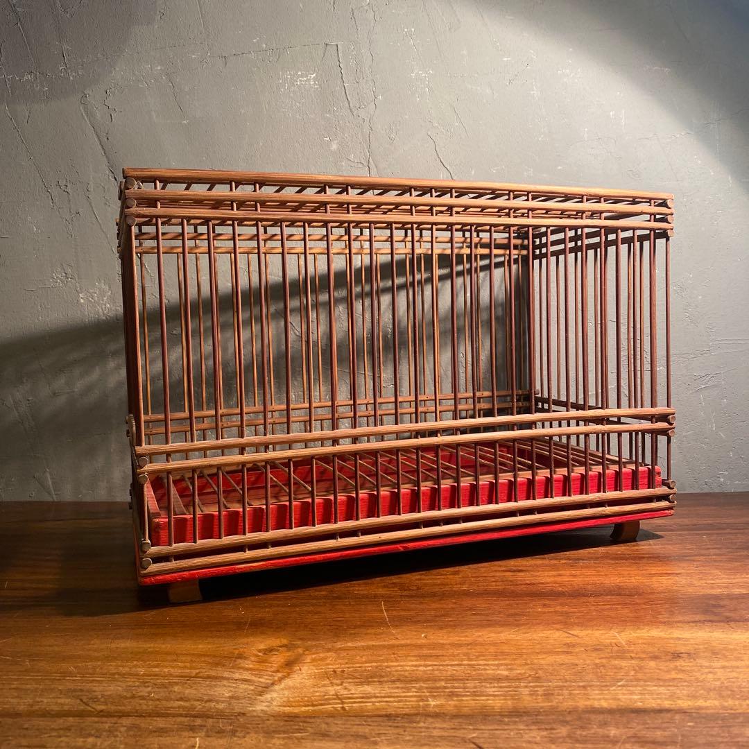 時代物 四脚 竹製鳥かご メジロ 骨董品 古道具 インテリア 上手