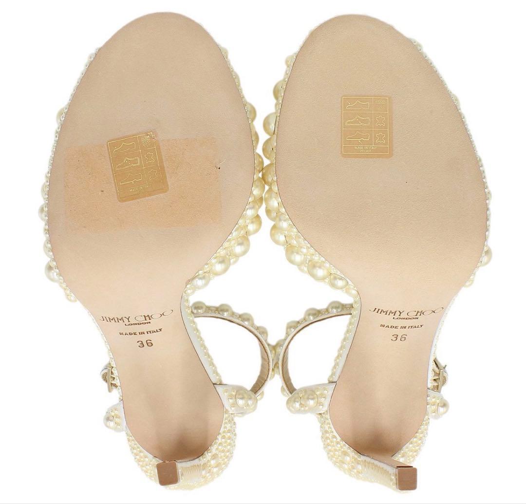 S2049 未使用 ジミーチュウ サコラ 100 サテン×パール サンダル