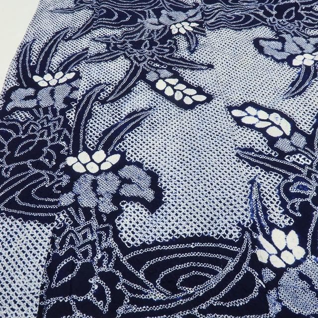 Y3489◆有松鳴海絞り 背・胸・居敷当て付 手縫い仕立て 菖蒲 高級浴衣