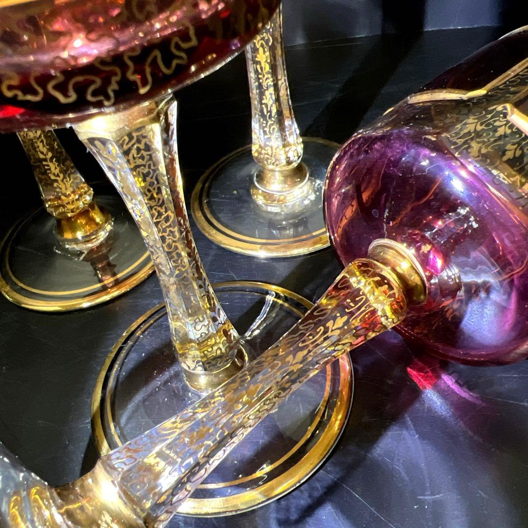 ボヘミア　パネルグラス4点　高さ17.6㎝　東Y7-1020☆1F