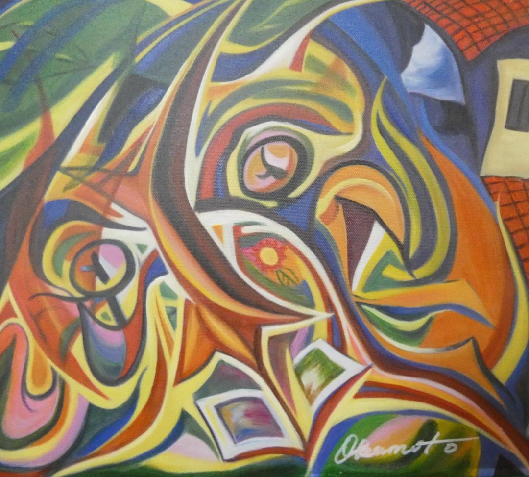 油彩 静物　岡本太郎 「正午の顏」サイン 額装済み 肉筆手描き F6