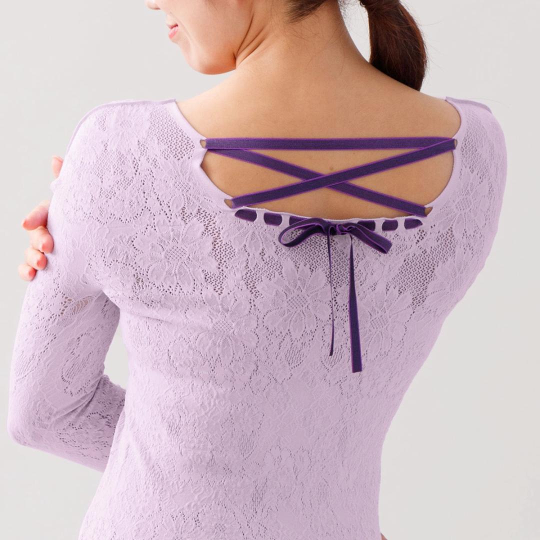 チャコット　ノーソーイングニット　スクエアネック　長袖　後ろリボン