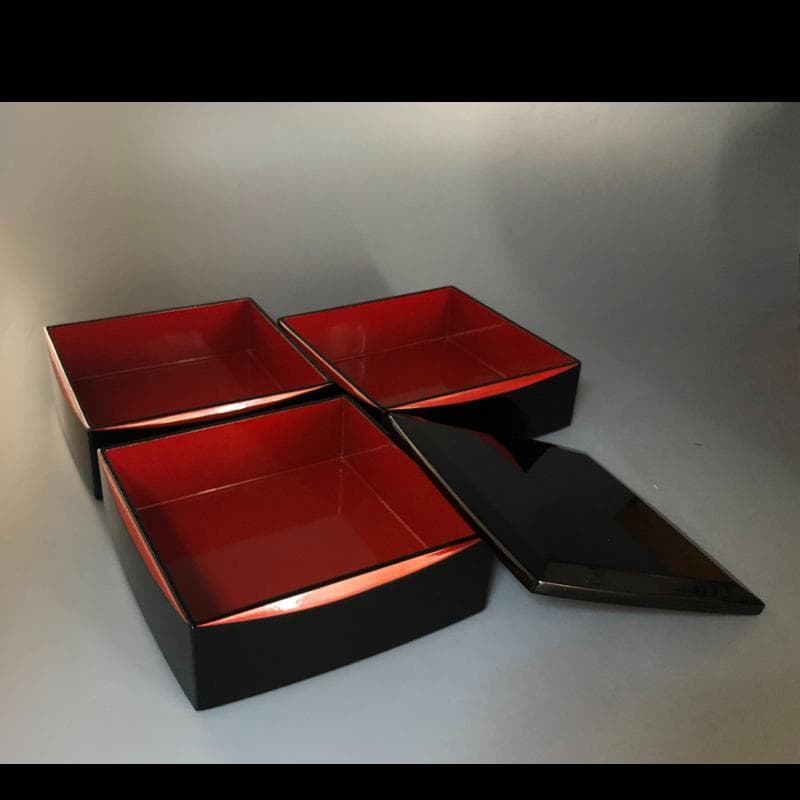 ◆510◆特選　本漆塗り　六五三段重　栄治作　漆器　会津塗　塗分　隅立　胴張