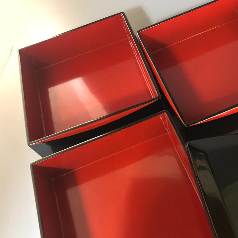 ◆510◆特選　本漆塗り　六五三段重　栄治作　漆器　会津塗　塗分　隅立　胴張