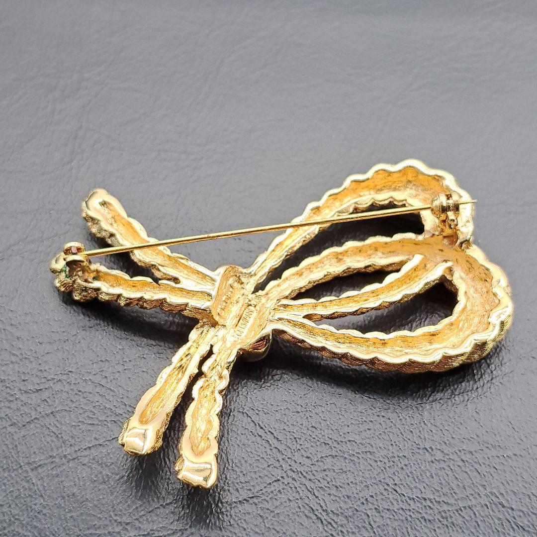 Dior ディオール ブローチ ゴールド リボン ツイスト 刻印有