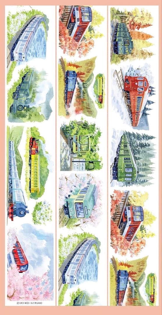 【9333】海外　マステ　5m巻　PET水晶　マスキングテープ　列車　四季