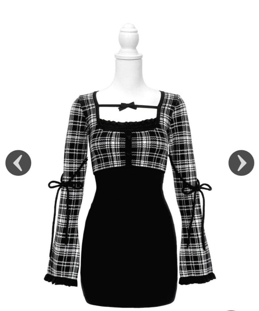 【新品タグ付き】honey mewチェックリボンドッキングワンピースフリーサイズ