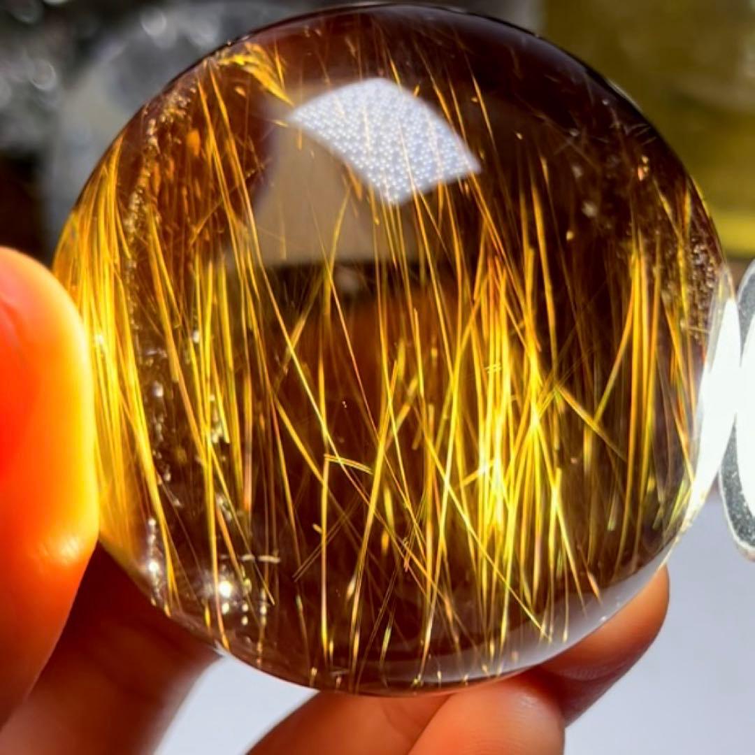超絶綺麗　52mm ゴールドルチルクォーツ　丸玉 スフィア　金針水晶