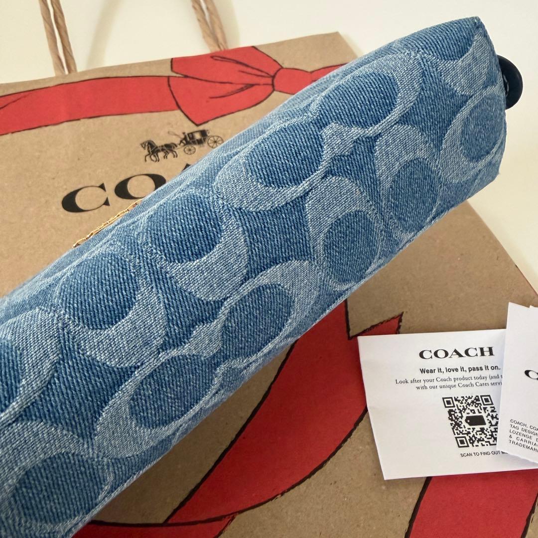 コーチ☆新品☆シグネチャー デニム ペンシルケース/コスメケース 青 ブルー