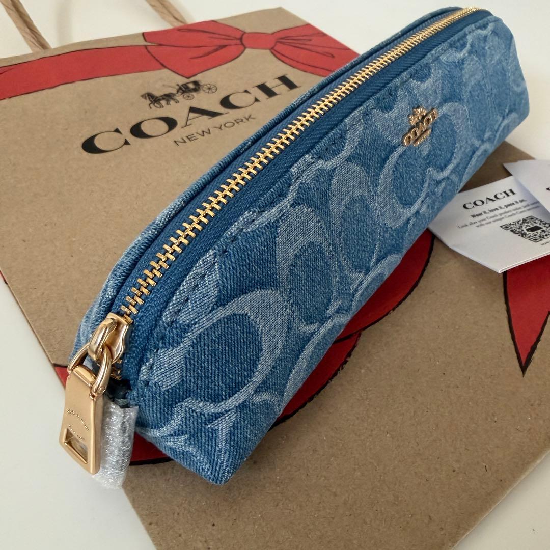 コーチ☆新品☆シグネチャー デニム ペンシルケース/コスメケース 青 ブルー