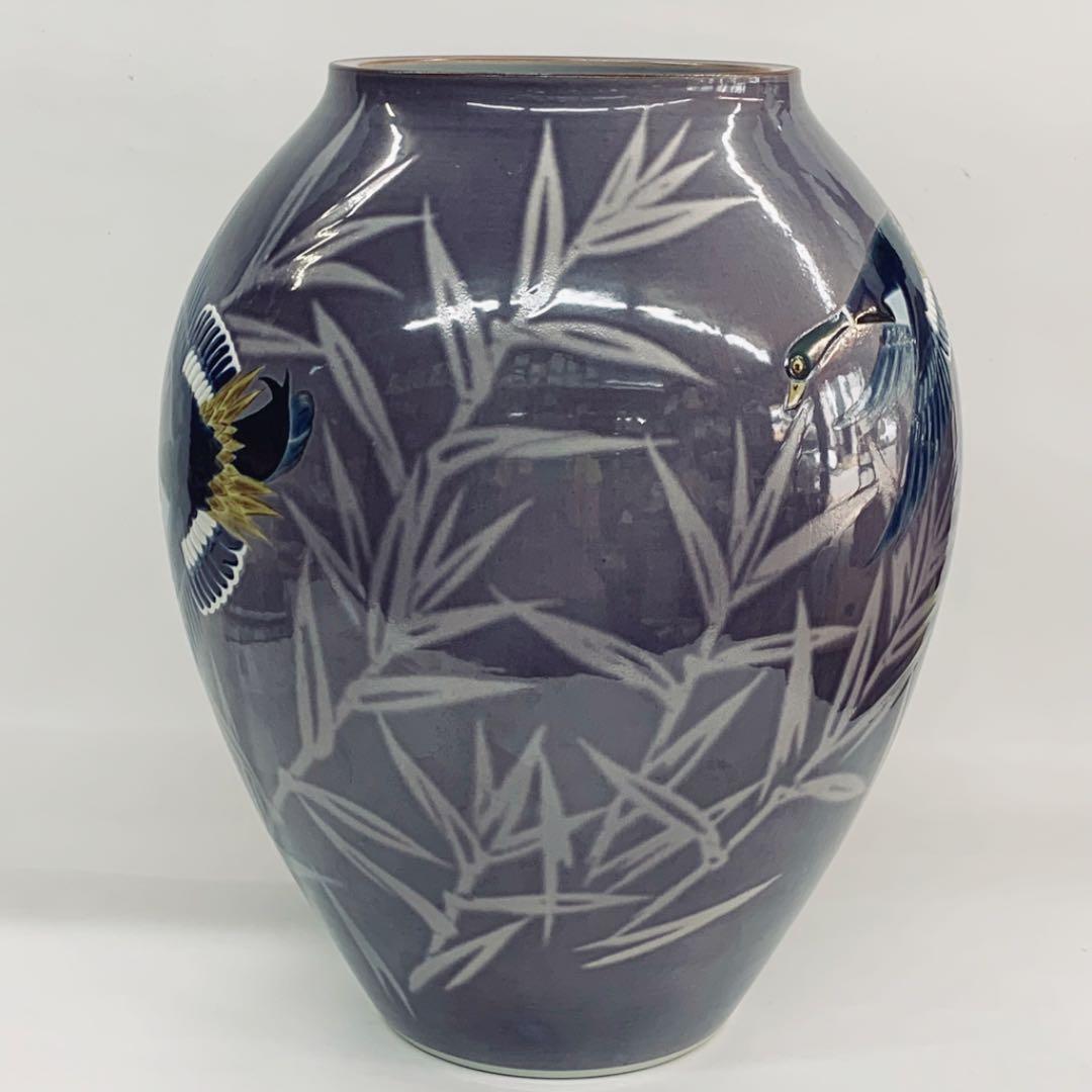 【花瓶18】九谷焼　鴨の図　8号　藤村正美　共箱