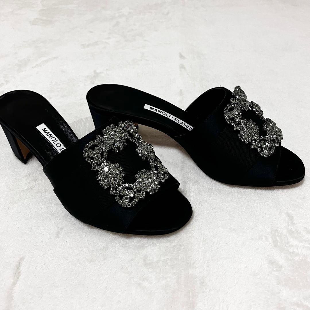 ★美品★マノロブラニク　ハンギシ　ミュール　サンダル　ブラック　35 ビジュー