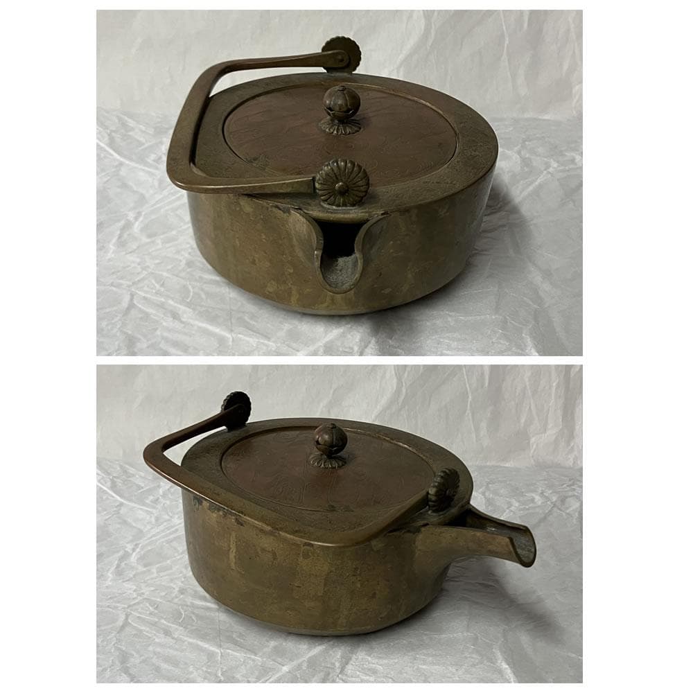 w169 銅製 銚子 菊水文 七宝繋ぎ 七宝文 流水文 菊水彫 菊細工 細密細工