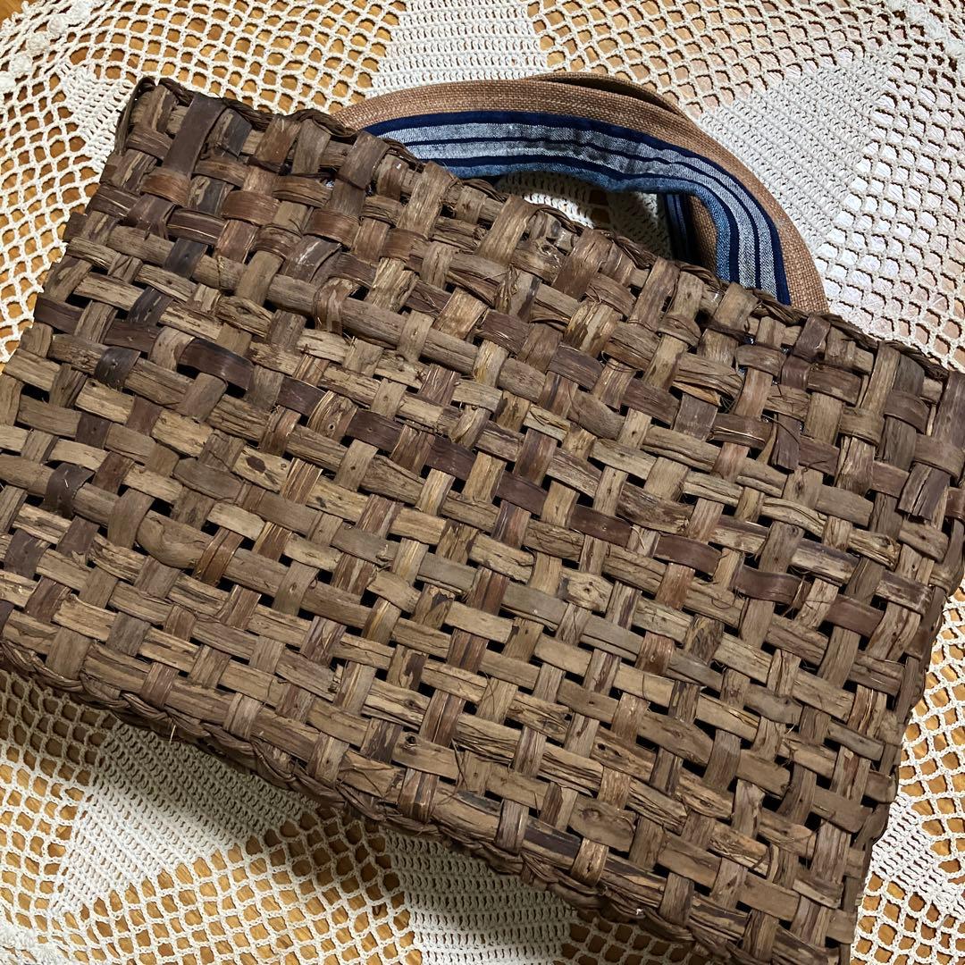 山葡萄国産かごバック腰籠ハケゴ擦れ防止布刺し子藍染め古布手提げ