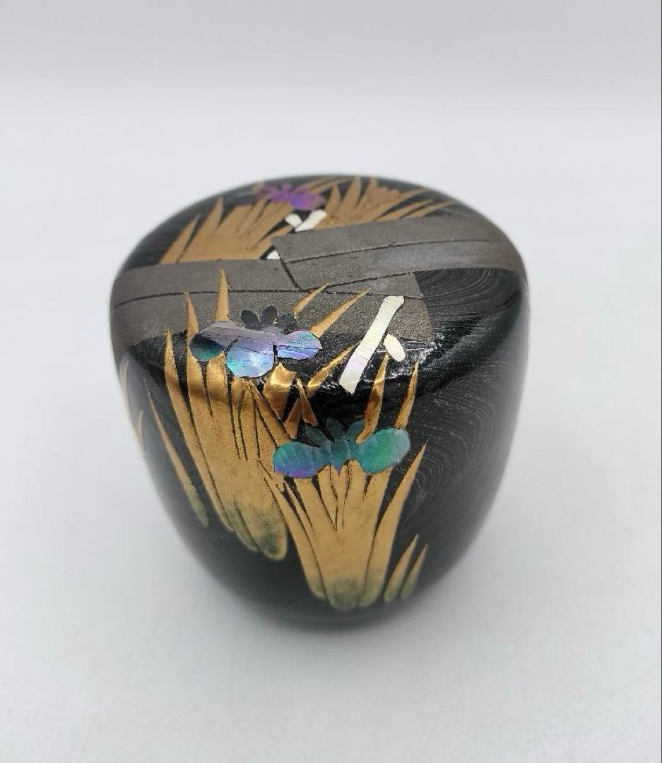 c857 大棗　八ツ橋蒔絵 堀之内宗完書付 加州 大井好雲斎造 木箱 茶道　古物