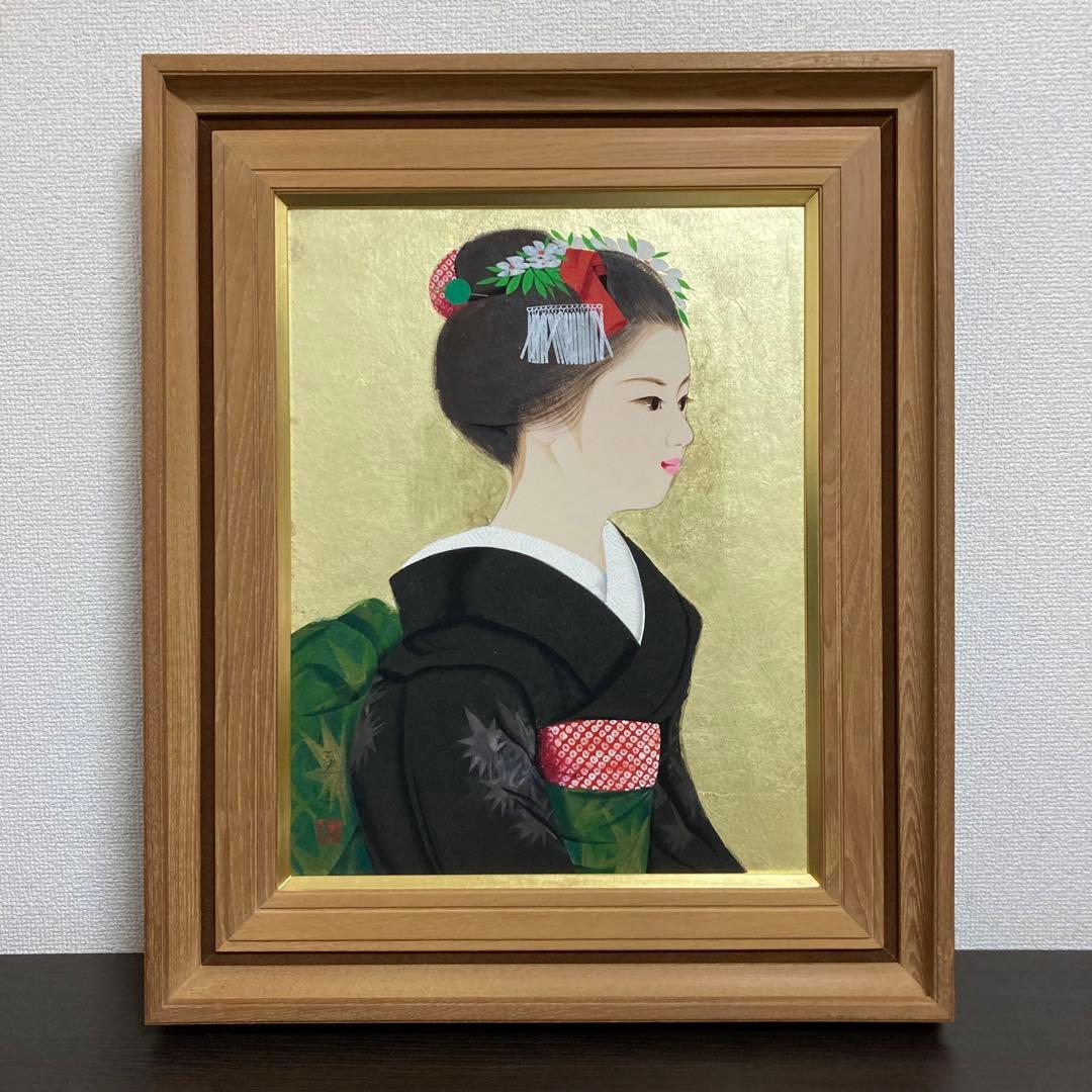 【真作保証】清水達三「舞妓」6号 直筆サイン 共シール 美人 額装 絵画