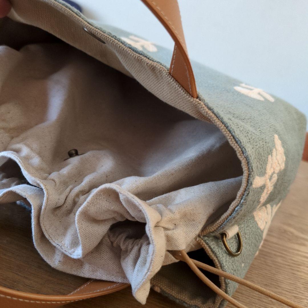 【sale】あおりポケットの巾着バッグ＊ミナペルホネン bonheur