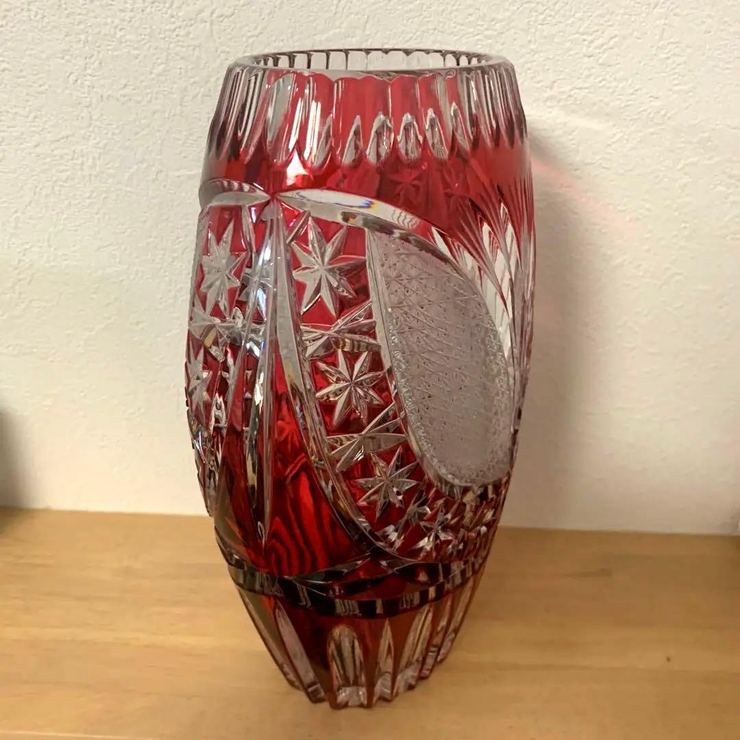 S*S様 【美品】KÖNIG CRYSTAL GLASS 赤色花瓶 切子
