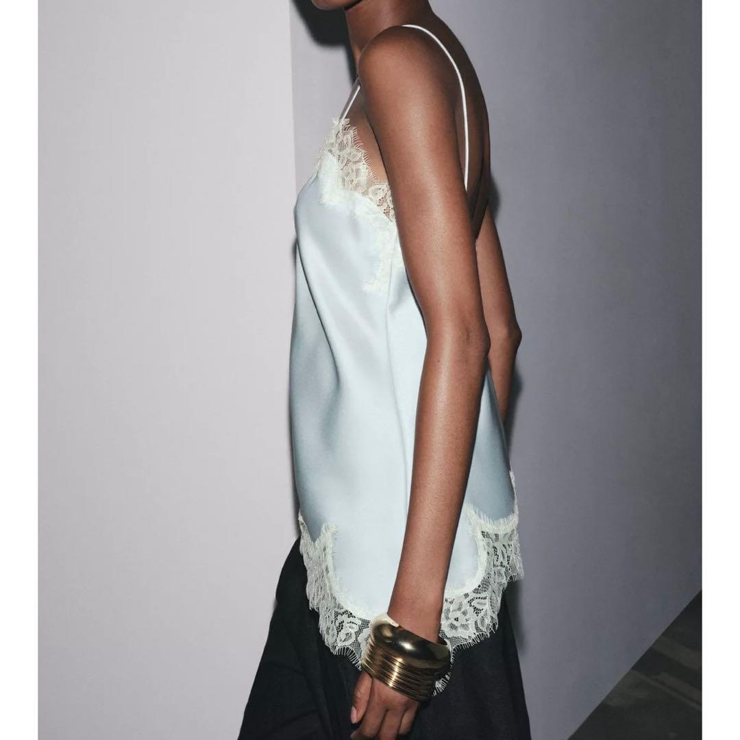 ZARA レーストリムキャミソール ライトブルー