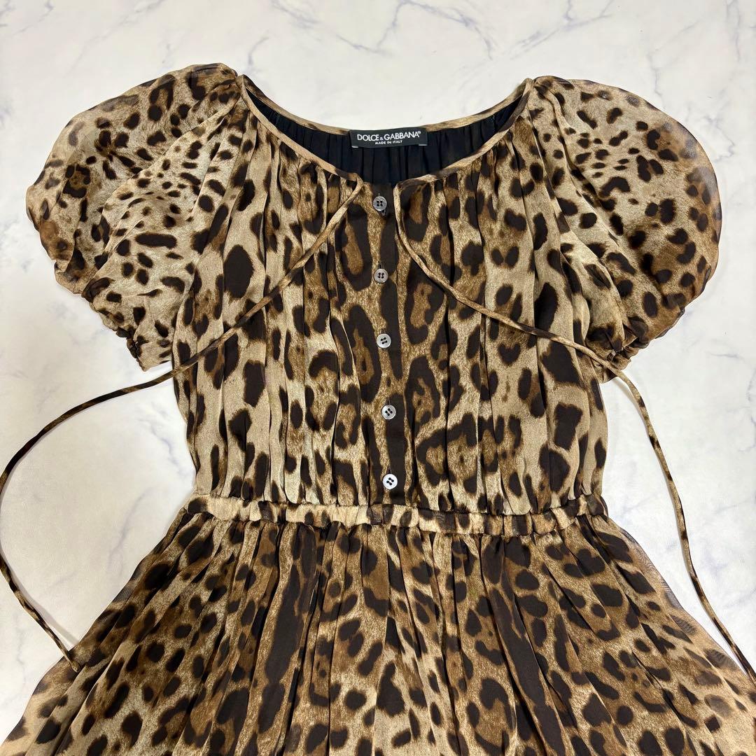 美品 DOLCE & GABBANA レオパード柄 シルク ワンピース 38 M