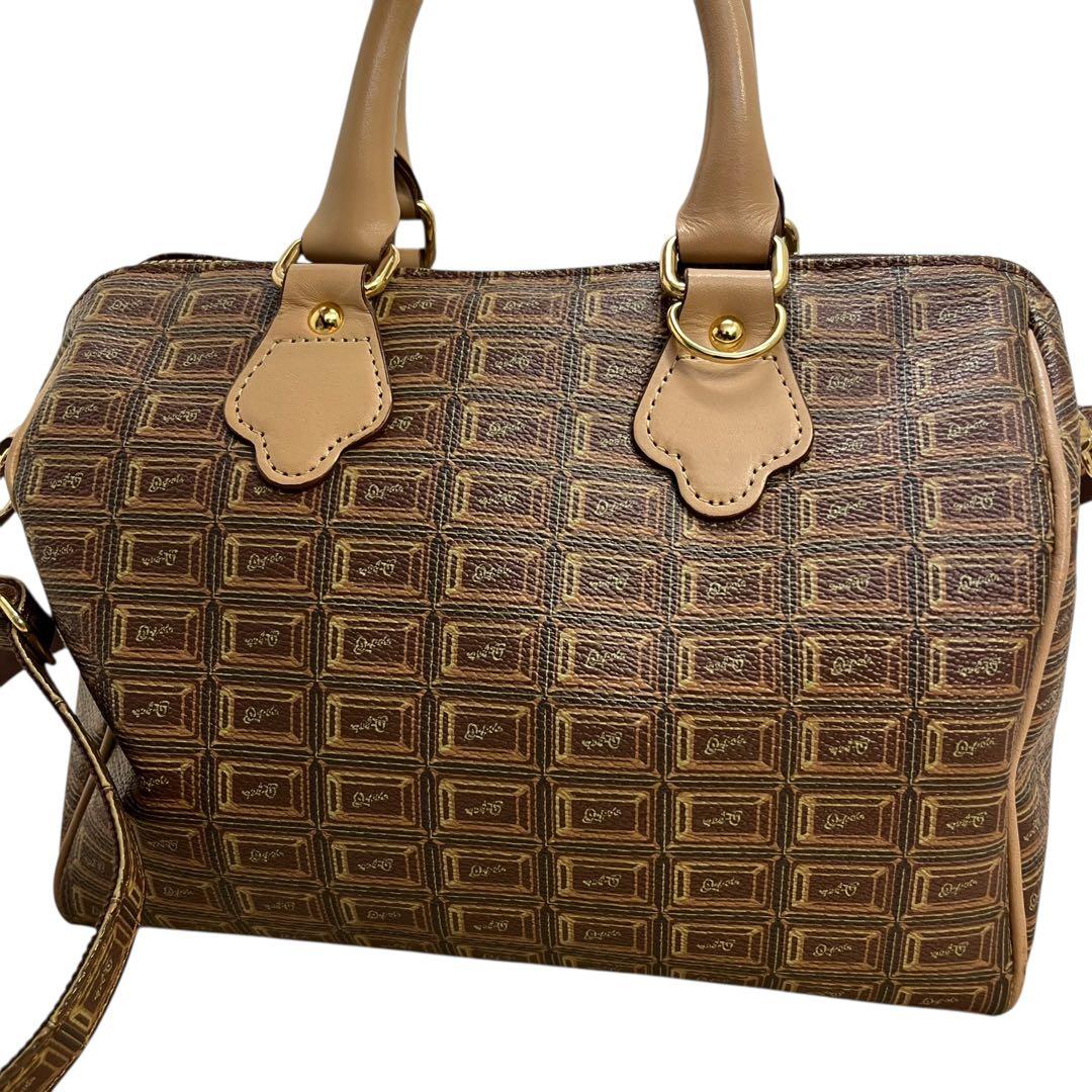 訳あり　Q-pot. ミニボストンバッグ チョコレート柄　ハンドバッグ　2way