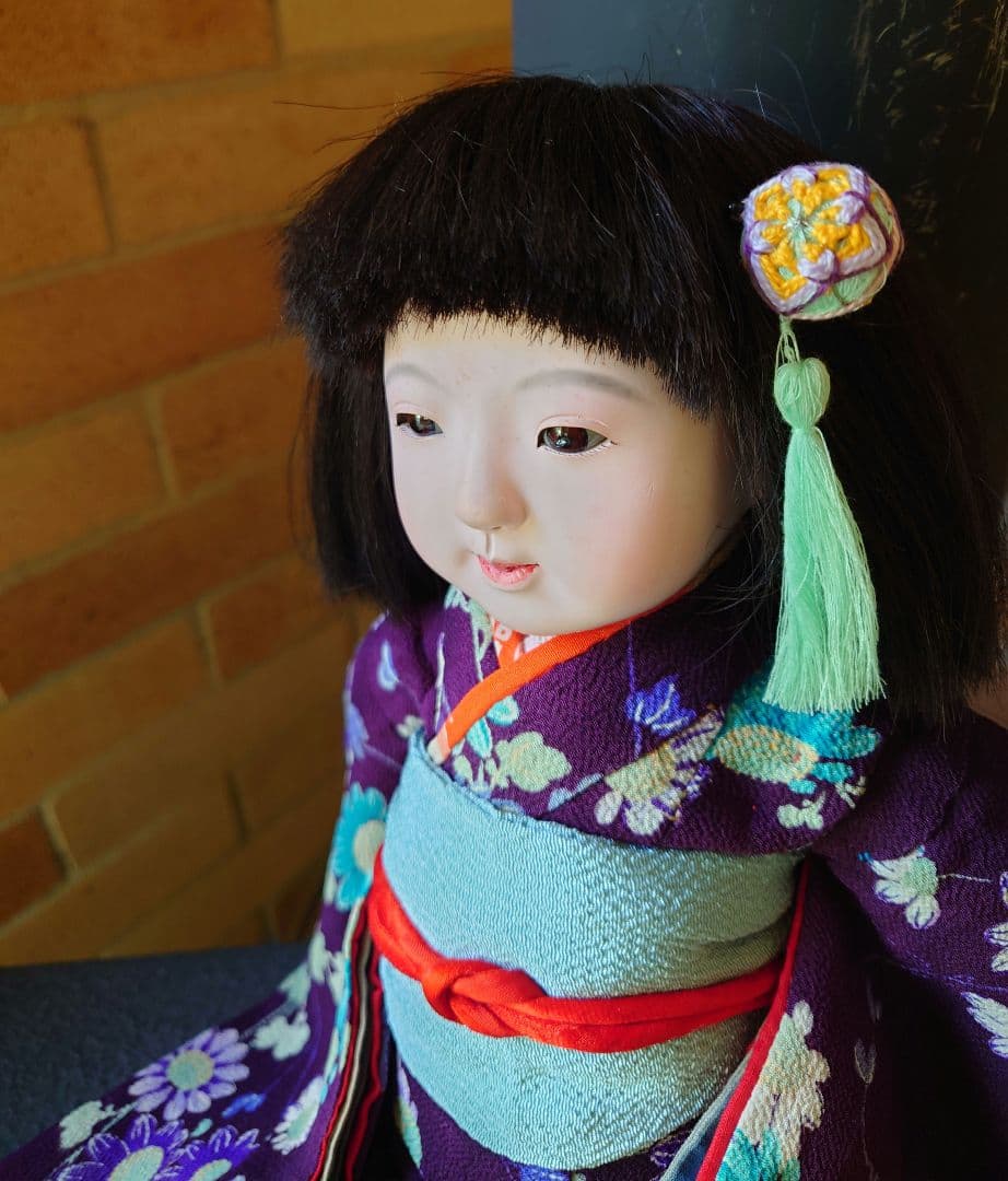 市松人形　小さな春水　昭和初期　10号　昭和初期　縮緬振袖　縮緬帯　アンティーク